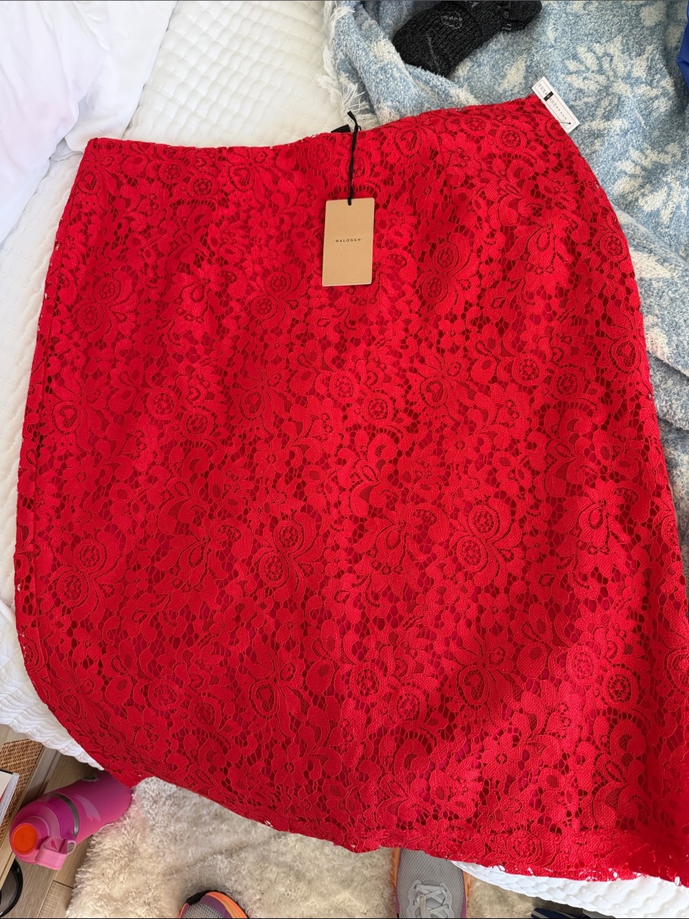 Halogen Red Lace Pencil Skirt